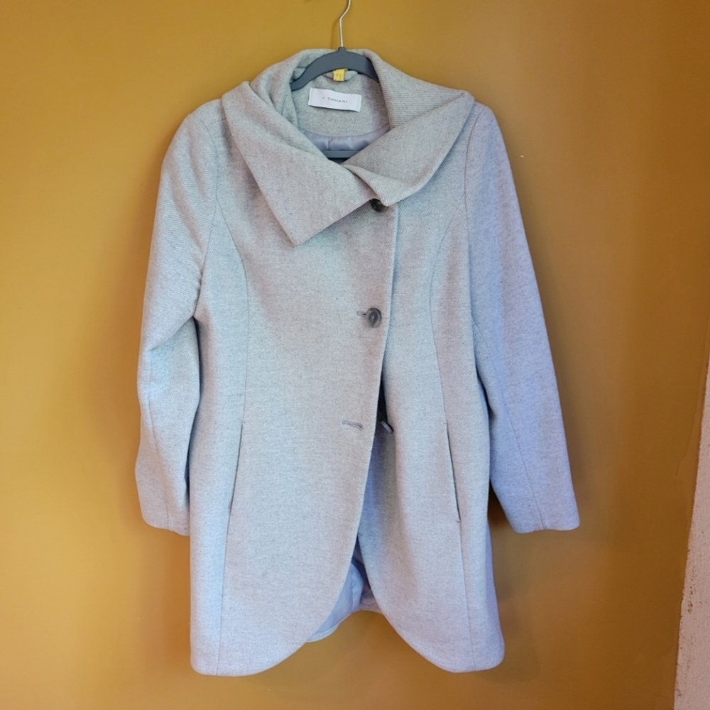 Lovely Tahari cowl neck gray wool blend topcoat Sz women's L